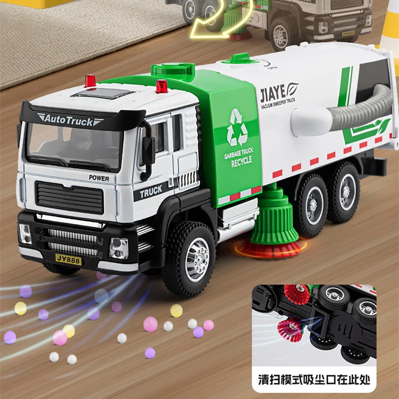 1/32 Spazzatura cittadina ‌ Spazzatrice sottovuoto ‌   Modello di auto per camion Fonde sotto pressione in metallo Ordinamento dei rifiuti Veicoli igienico-sanitari Modello di auto Giocattoli per bambini Regalo