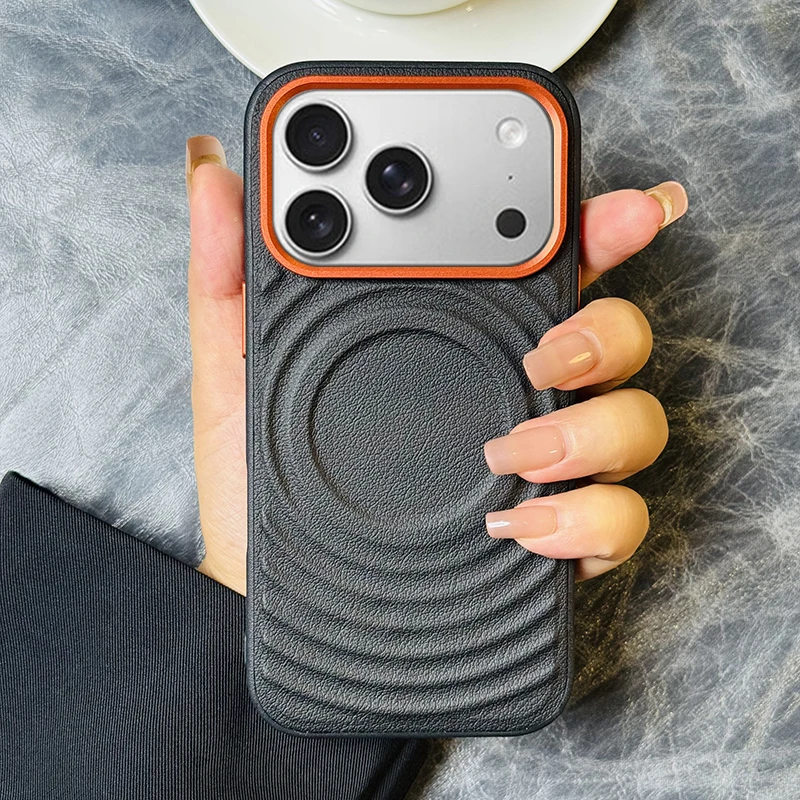 

Case For iPhone 17 Pro Max Ripple Pattern Leather Magnetic Metal Camera Lens Cover For iPhone 17 Air Shell shockproof Bumper