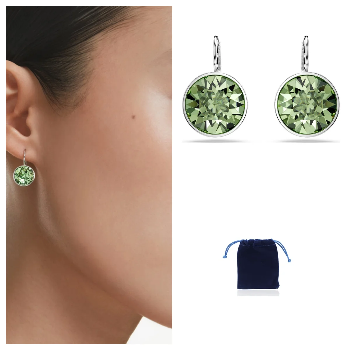 

Bella drop earrings Round cut, Green, Rhodium plated 5724291