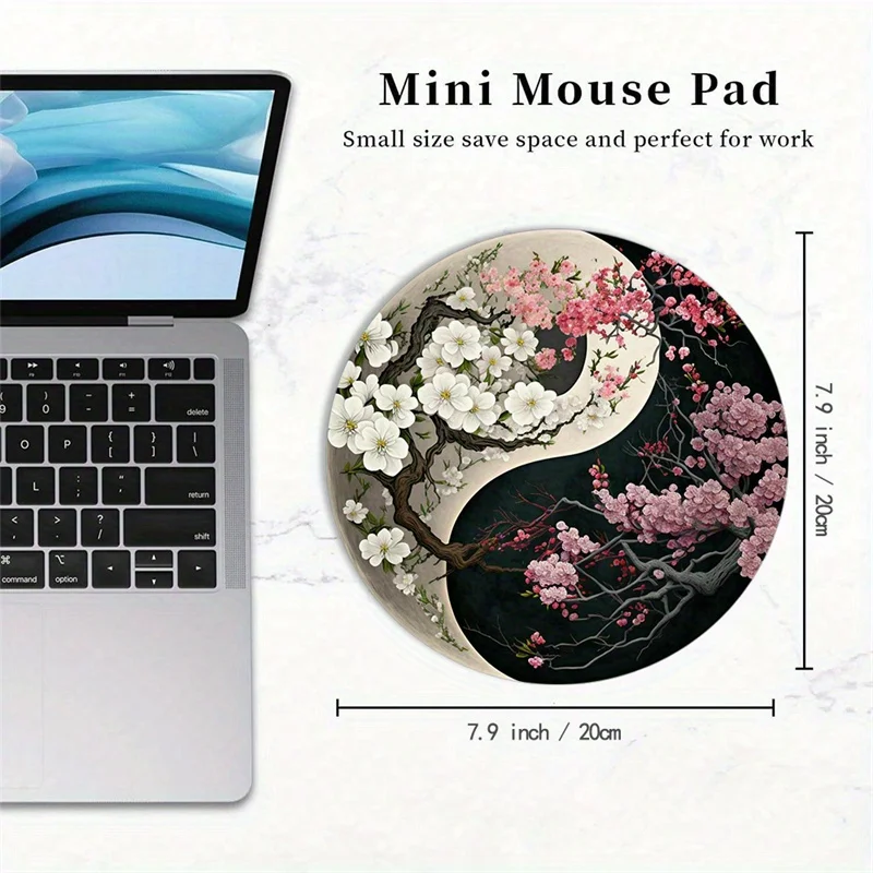 لوحة ماوس مستديرة من ساكورا اليابانية، حصيرة مكتب تاي تشي صغيرة غير قابلة للانزلاق من المطاط للمكتب والمنزل لمكتب الكمبيوتر المحمول