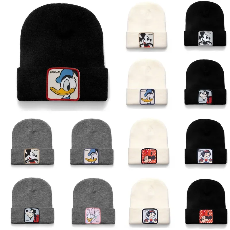 Disney Mickey Donald Beanie Wysokiej jakości bawełniane czapki codzienne dla mężczyzn Kobiety Ciepła dzianinowa czapka zimowa Moda Solidna czapka