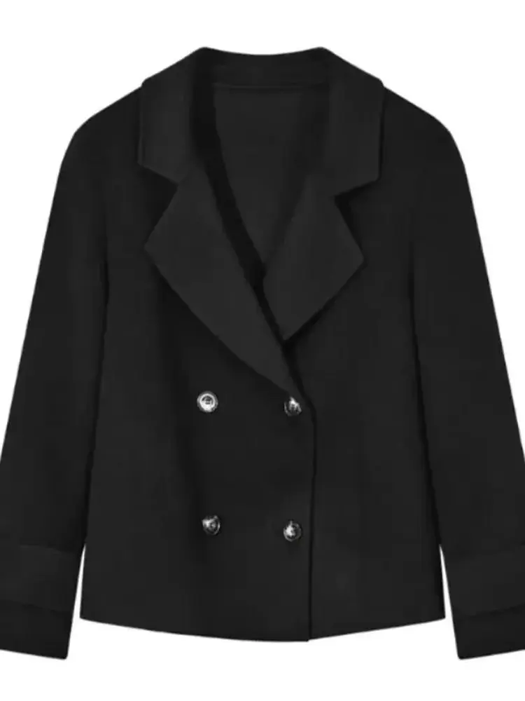 Dubbele Rij Knopen Gesp Wollen Jas Temperament Luxe Losse Veelzijdige Jas Dames Korte High-End Dubbelzijdige Wollen Jas - afbeelding 2