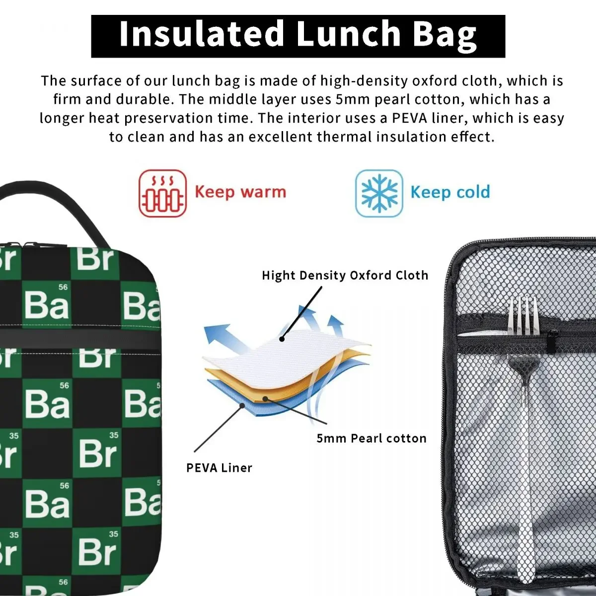 Bolsa de almuerzo aislada de Química divertida Breaking Bad para hombres y mujeres, bolsa térmica reutilizable portátil para TV, bolsa de mano para oficina al aire libre