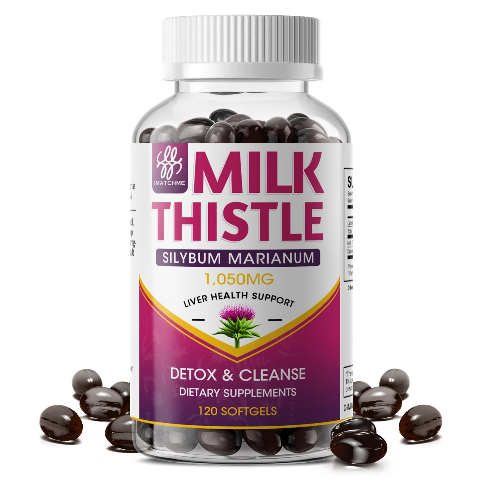 iMATCHME Milk Thistle Capsules 1050mg for Liver Health Antioxidant Support Detox Improve Digestion Milk Thistle Extract Herbal