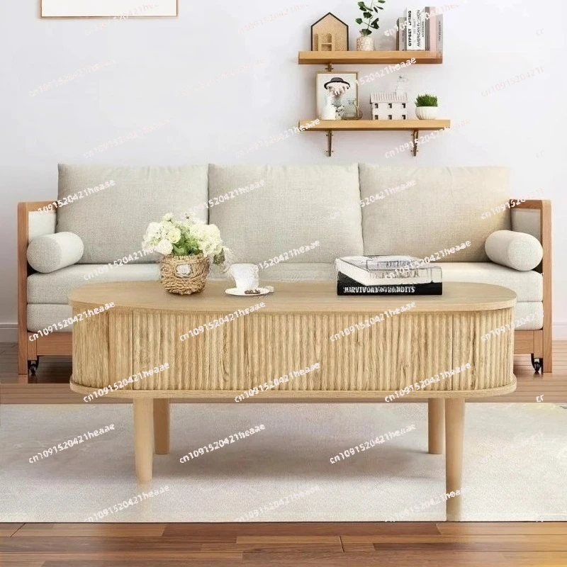 Современный овальный подъемный стол-трансформер для дома, журнальный столик с рифленой столешницей и скрытым отделением, деревянный центральный стол