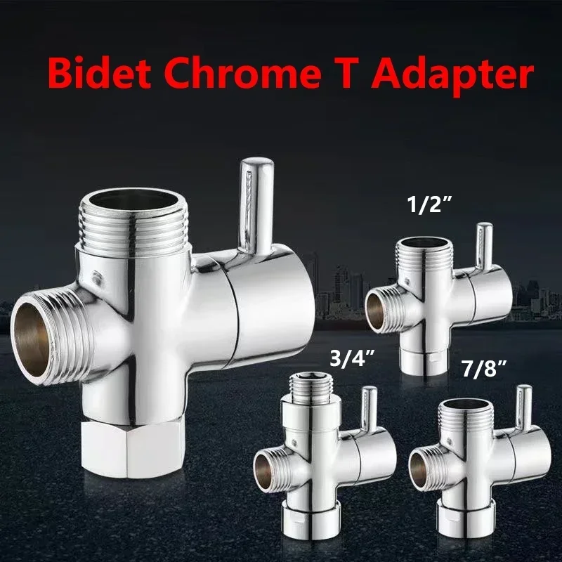 Bidet Chrome T Adapter with Shut-off Valve T Adapter 3-way 7/8\