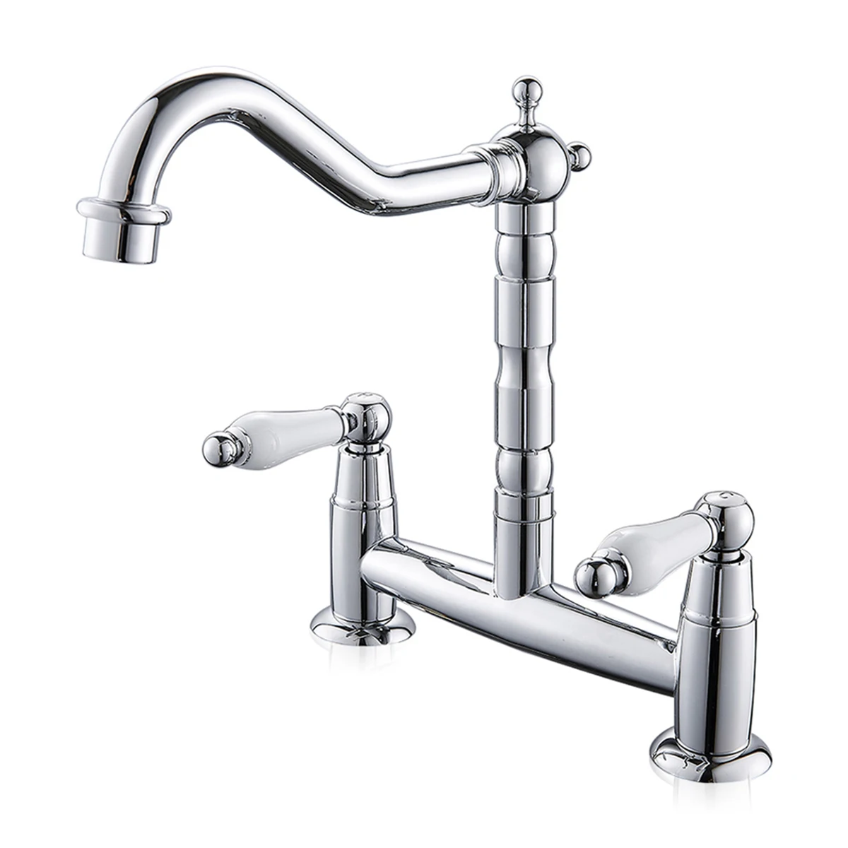 Keuken Keramische Handgreep Kraan Europese Stijl Full Messing Retro Dubbele Gat Twee Handgreep Badkamer Wastafel Kraan Gootsteen Kraan