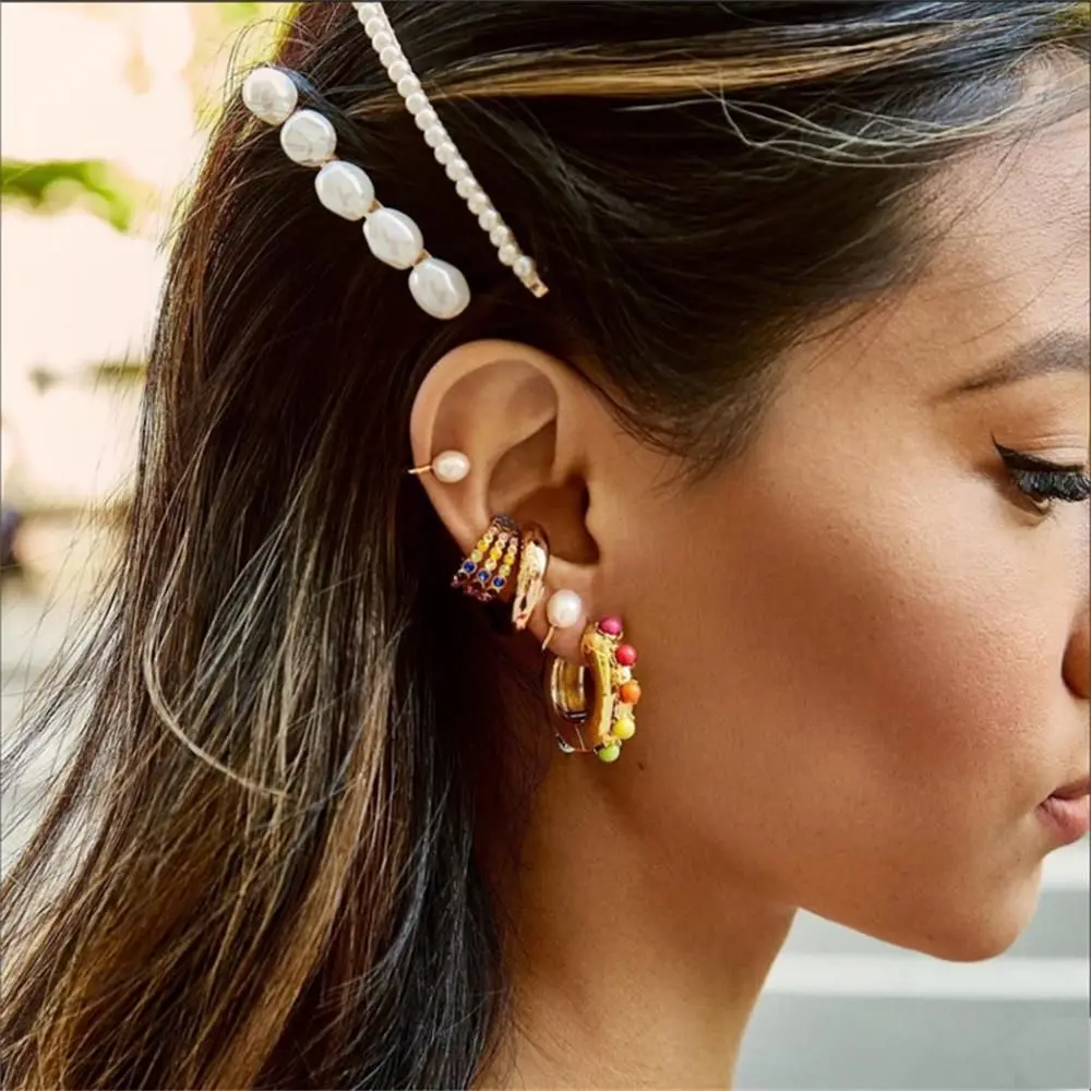 1pc Crystal Earrings For Women Small C Shape Ear Cuff Colorful Rhinestone Clip Earrings Cubic Zirconia Ear Cuff Fashion Jewelry