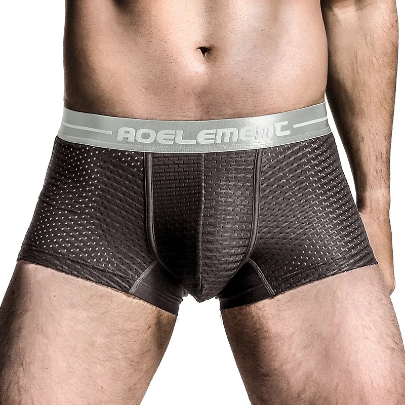 

3pc Men's Underwear Summer Breathable Boxer Briefs Mesh Hole Modal Ice Silk Thin Sexy U-Convex Quick-Drying Boxer Briefs