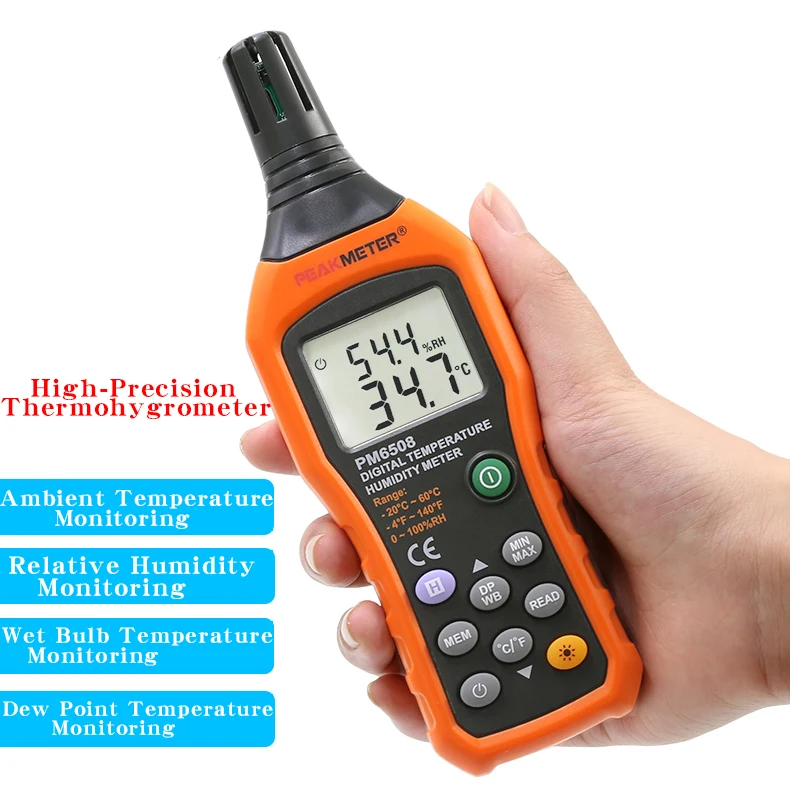 PEAKMETER PM6508 Digital Thermometer Hygrometer High Precision Professional Grade LCD Display Temperature and Humidity Meter