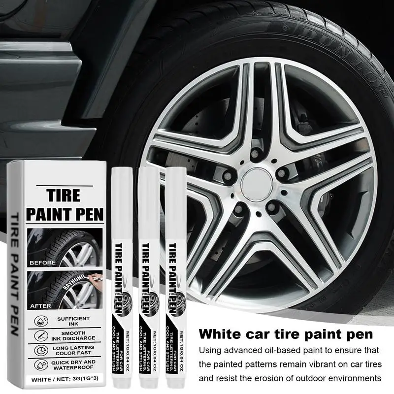 White Tire Paint Pen 3X Paint Pens Tire Markers Marking Pens Oil Based Marker Pen Quick Dry Permanent Markers for Tire Rubber