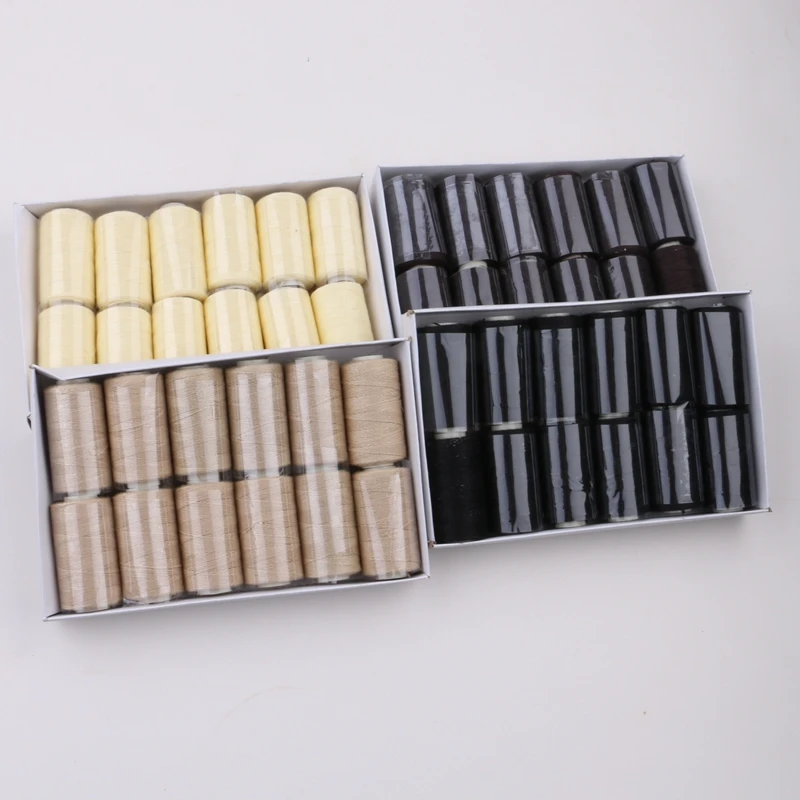 12Rolls Hair Weaving Thread High Strength Cotton Sewing Thread for Hand Sewing Hair Extension Making Wigs DIY Black Brown Beige