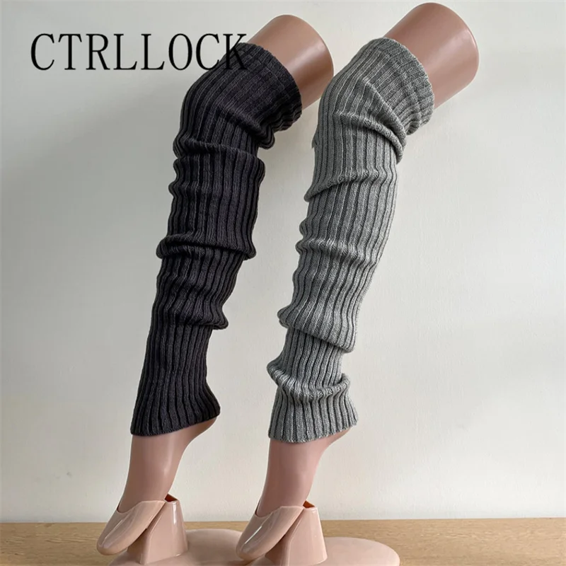 여성용 탄성 골지 스트라이프, 기본 오버 무릎 다리 워머, 슬림 단색 양말, Y2k 70cm