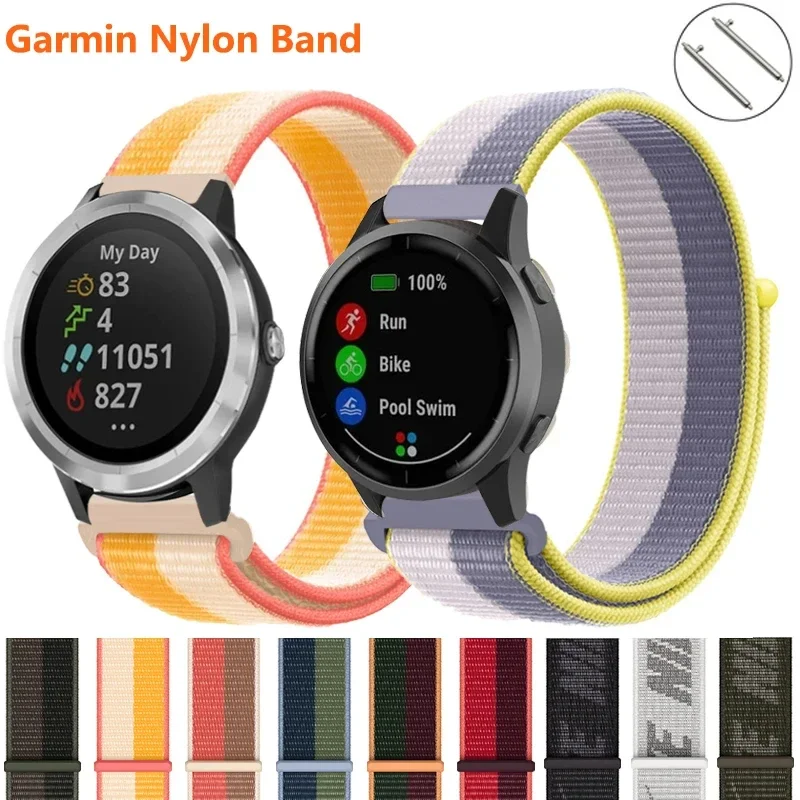 20mm 22mm Nylon Loop Band For Garmin Forerunner 265 965 255 255M 245 645 158/Venu 2Plus/Vivoactive 4 3/Venu SQ 2 Bracelet Strap