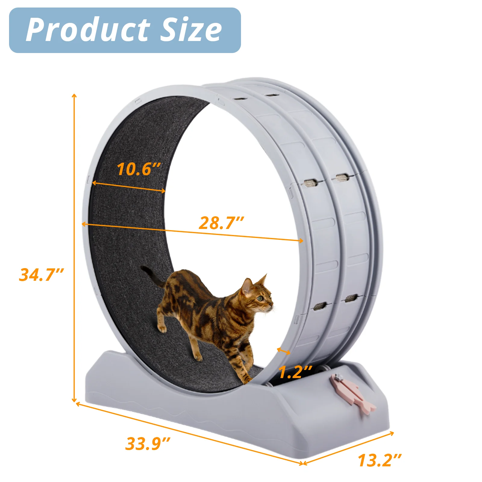 31 inch Cat Wheels for Indoor Cats, Cat Treadmill Wheel Exerciser with Carpeted Runway, Plastic Cat Running Wheel