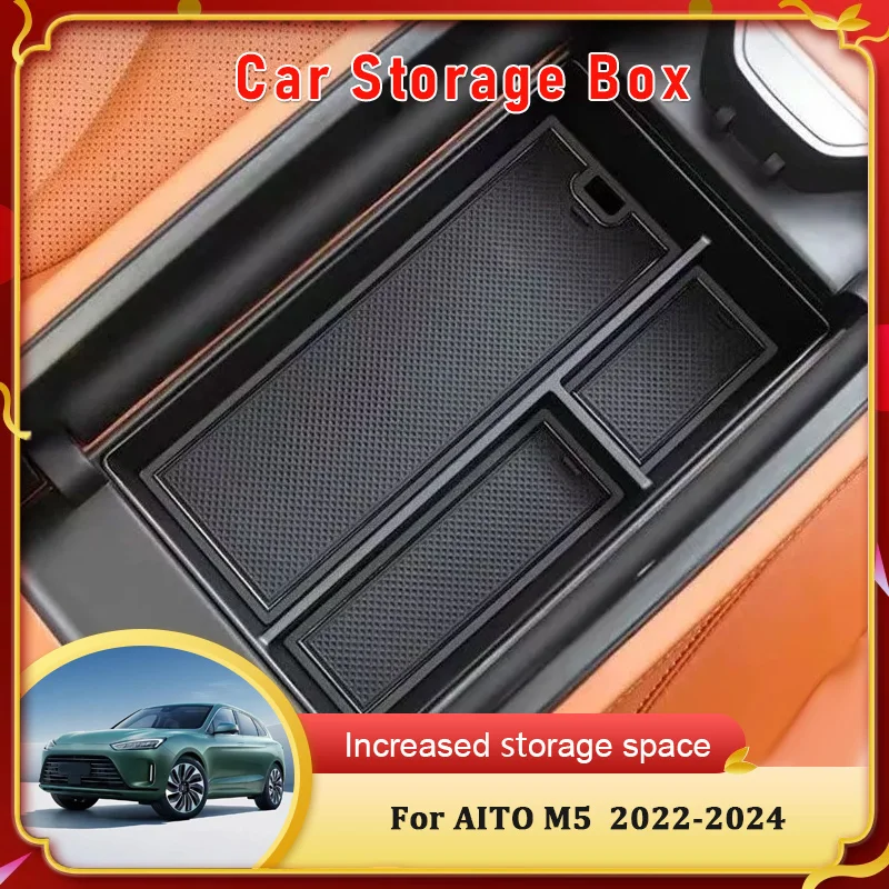 

Car Storage Box For Seres 5 M5 AITO M5 2022 2023 2024 Car Central Armrest Storage Box Organizer Tray Dedicated Car Accessorie