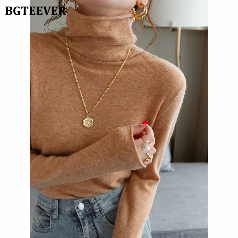 BGTEEVER Stylish Full Sleeve Women Turtleneck Sweaters Jumpers Autumn Winter Warm Slim Female Knitted Pullovers Ladies Knitwear