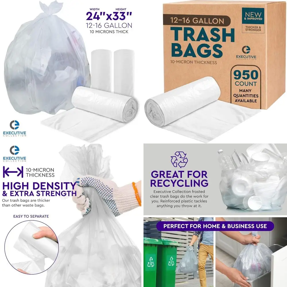 

Clear Plastic Trash Bags, 950 Count, 12-16 Gallon, 24x33, Ideal for Home and Office