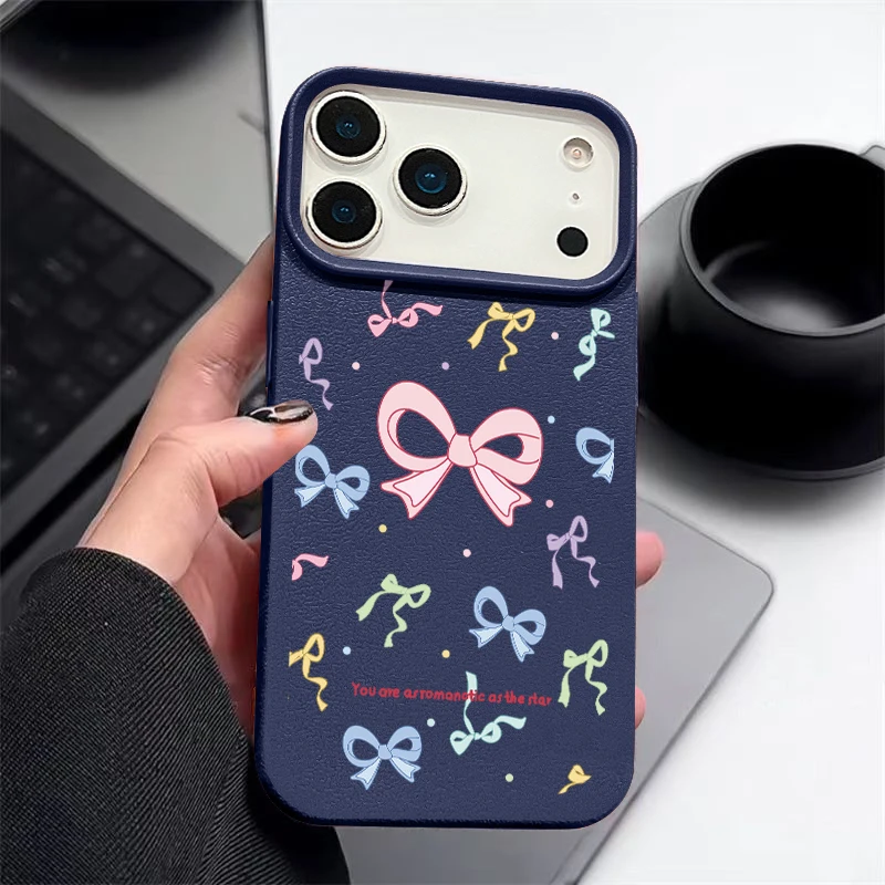 

Colorful Bowknot Patterned Phone Case For iPhone 17e 17 Pro 16 15 14 13 Pro Max 16e 11 Shockproof Soft TPU Leather Texture Cover