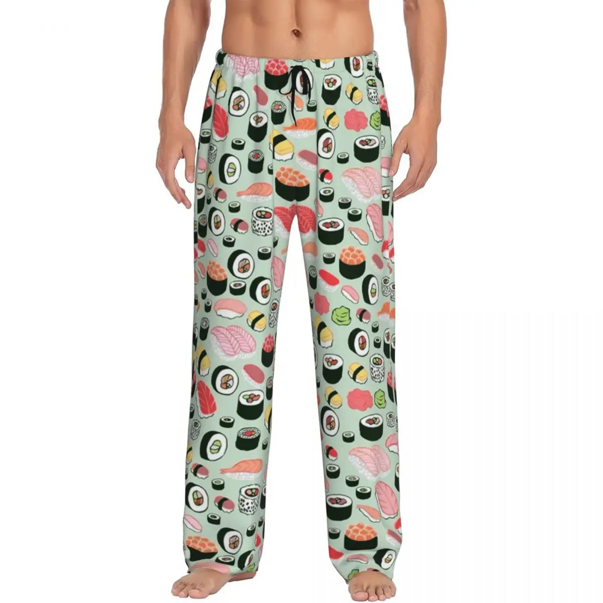 Custom Cartoon Rice Nori Sushi Oni Onigiri Ball Pattern Pajama Pants Men Sleepwear Sleep Lounge Bottoms with Pockets
