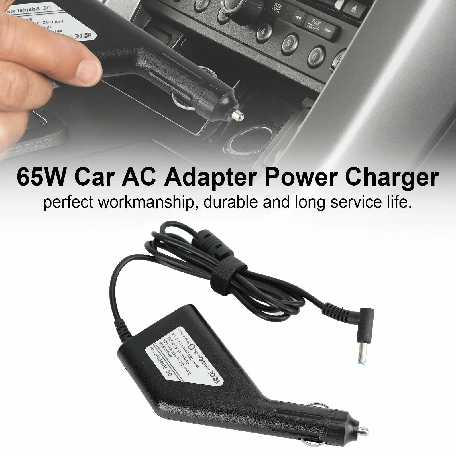 65W 4.5x3.0mm 19.5V 3.33A Car AC Adapter Power Charger Fir For HP Laptop