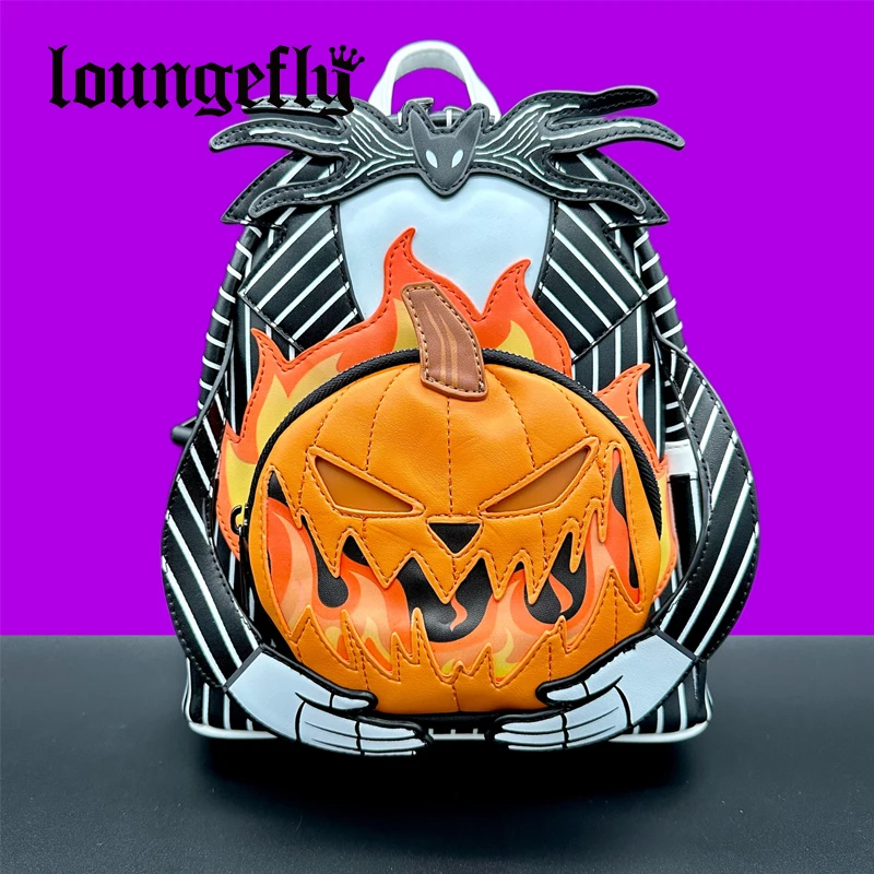 Loungefly Disney The Nightmare Before Christmas Jack Skellington Pumpkin Glowing Mini Backpack Casual Bags Kids School Bag