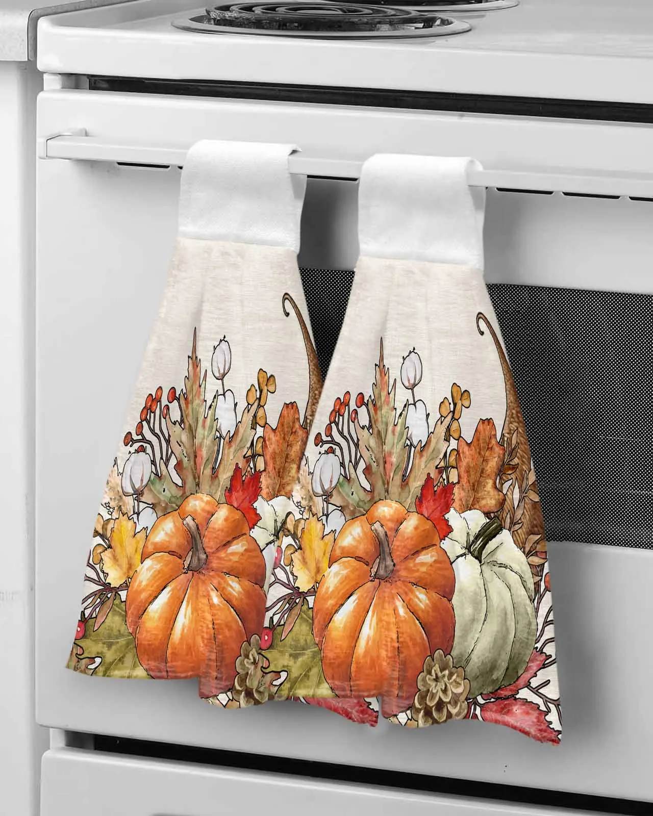 

Autumn Pumpkin Cotton Maple Leaves Hand Towels Microfiber Bath Hanging Cloth Quick Dry Cleaning Cloth Xmas Kitchen Towel