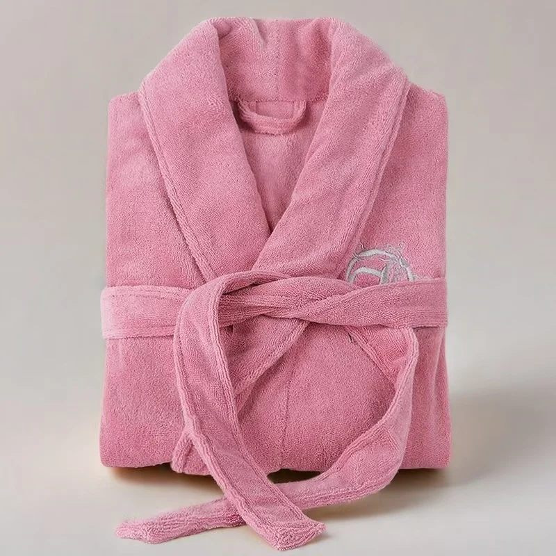 Star Hotel Women 100% Cotton Towel Bathrobe Winter Warm Kimono Bath Robes Bride Long Terry Dressing Gown Men Sleepwear