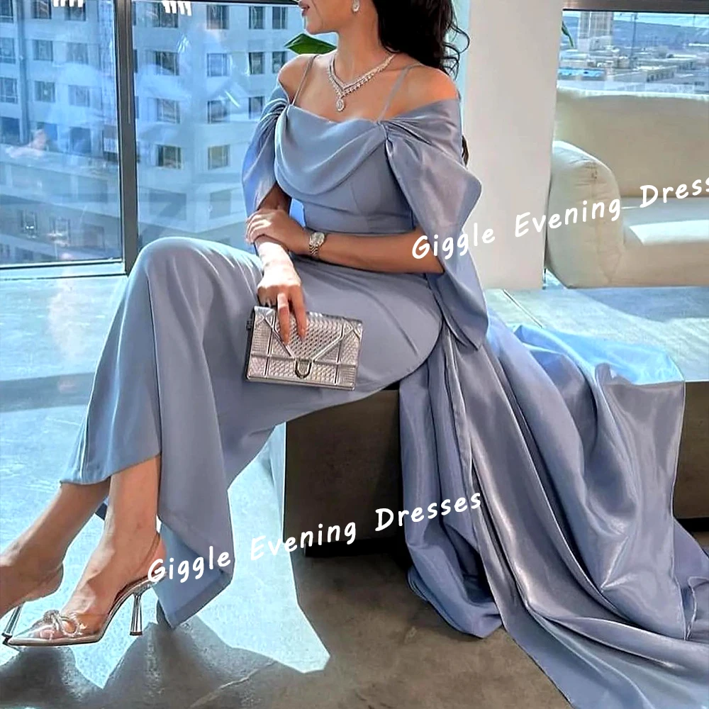 

Giggle Crepe Spaghetti Strap Pleat Shawl Elegance Prom Gown Saudi Arab Simple Ankle-Length Evening Party Dresses for Women 2024