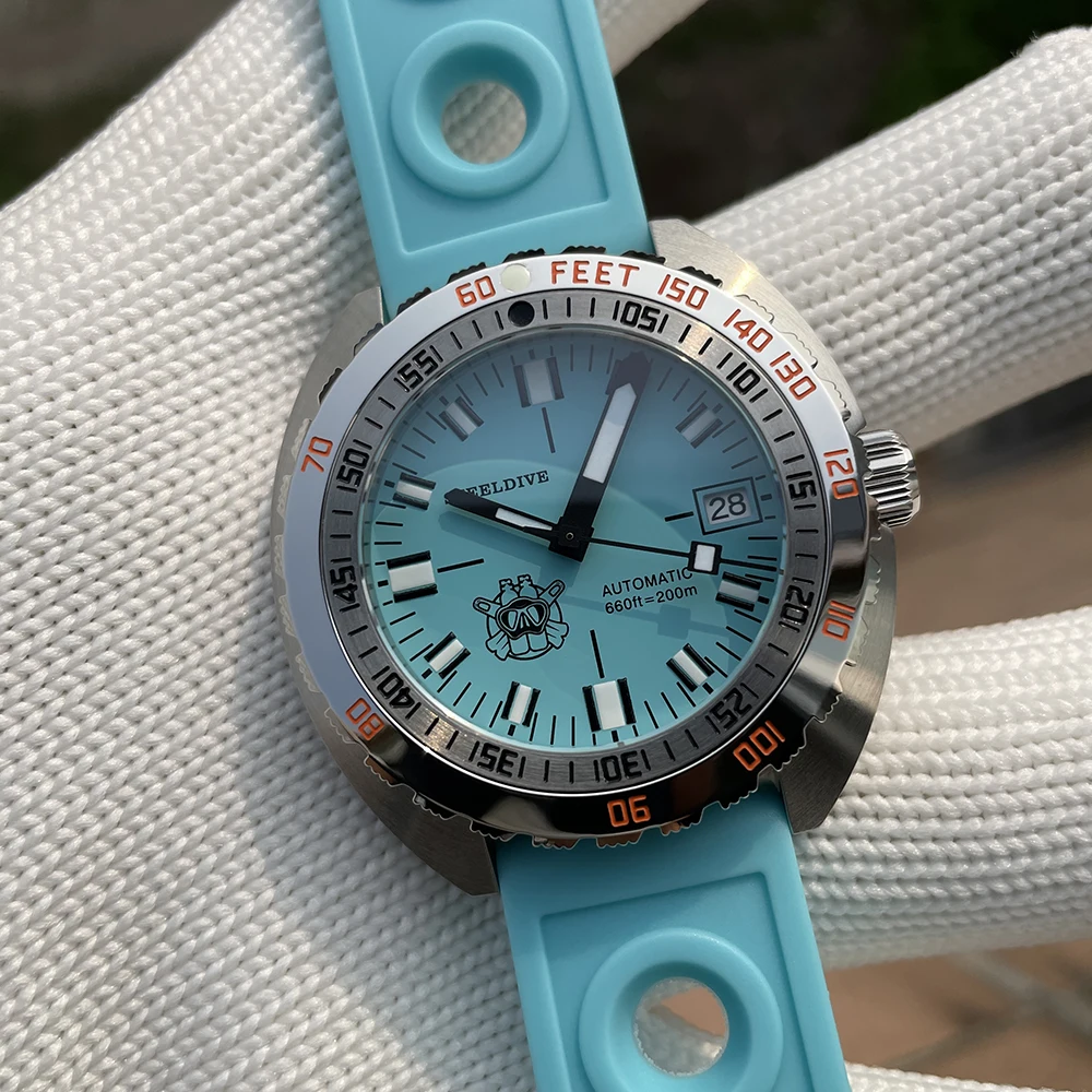 SD1967 Armband met gefreesde sluiting Stalen ring 43 mm Steeldive-saffierglas 20ATM Waterbestendig NH35 Automatisch man-duikhorloge