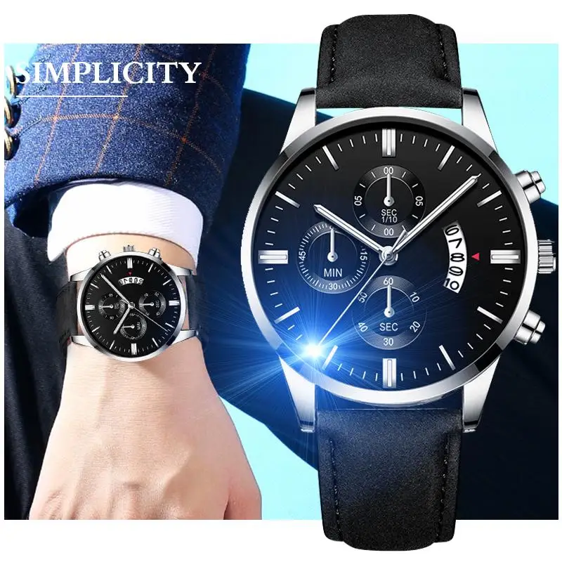 Men's Business Casual Fashion Watches Sports Quartz Watch Leather Strap Gift High-end Fashion