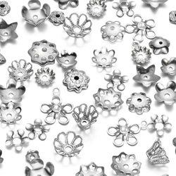 50pcs/Lot 15 Style Stainless Steel Leaf Flowers Bead End Caps for Jewelry Making Needlework Spacer Bead Caps DIY Accessories