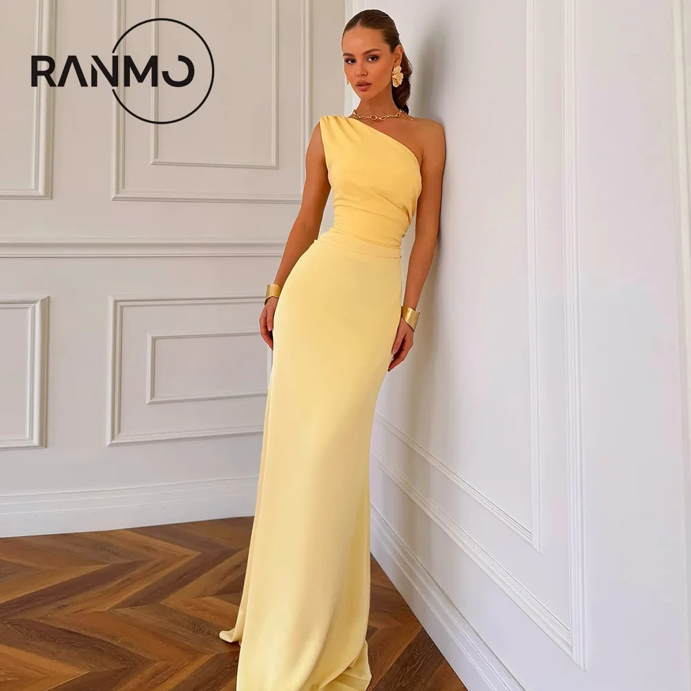 

Ranmo 2026 Yellow Formal One-Shoulder Sleeveless Evening Party Dress Mermaid Trumpet Pleat Floor-Length Prom Dress Customized