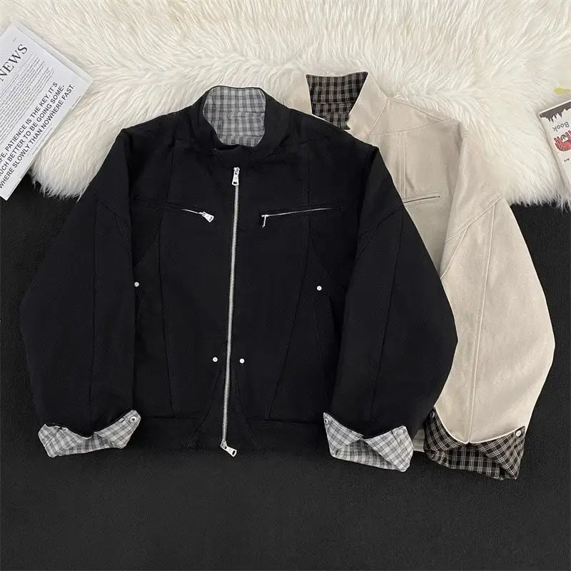 

Harringto Тяжелый клетчатый воротник-стойка Джет Мужская универсальная простая модная высококачественная парусиновая повседневная верхняя одежда Топ