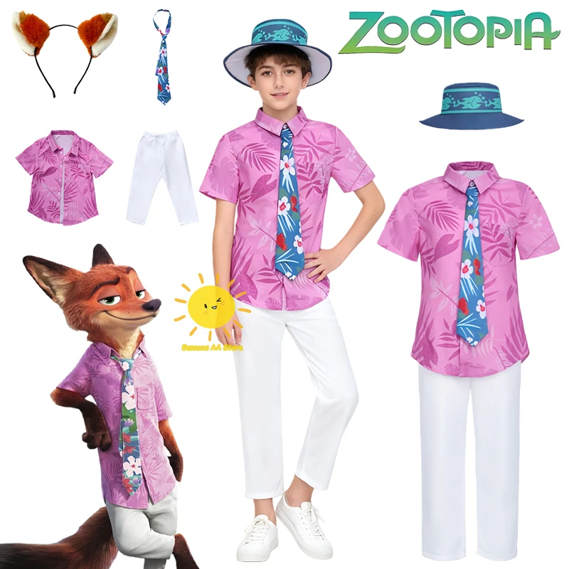 Disfraz de Cosplay de Beast Kingdom Nick Wilde, Zootopia 2, camisa, pantalones, corbata, sombrero, trajes de Nick, Halloween, Carnaval, regalos Unisex