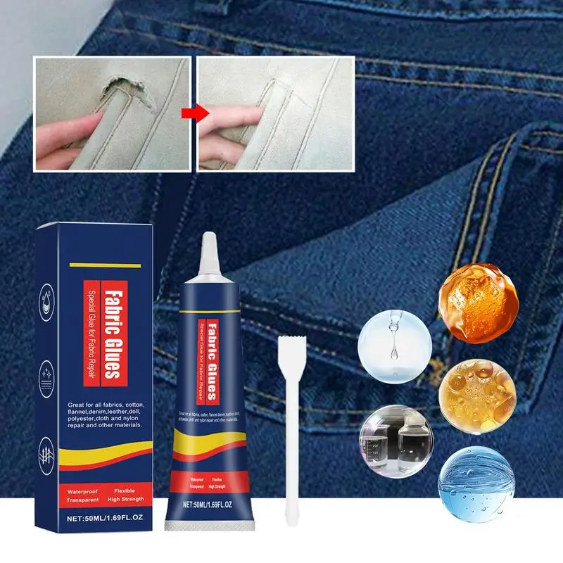 Clothes Glue Clear 50ml Fabric Sewing Glue Fast Dry Sew Glue Liquid Quickly Mends Stitchless Repair Kit for Jackets Shirts Jeans