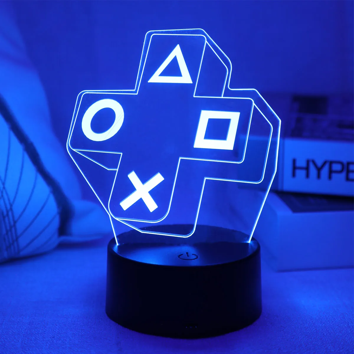 1PC Gaming Experience Cross Button 3D Night Light Touch Colorful LED Light Bedroom Decoration Atmosphere Light