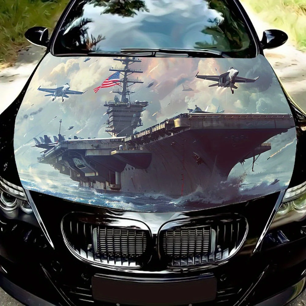 Easy-to-install Naval Power pattern Car hood film, stickers - car vinyl wraps, bubble-free design, Waterproof, easy self-adhesiv