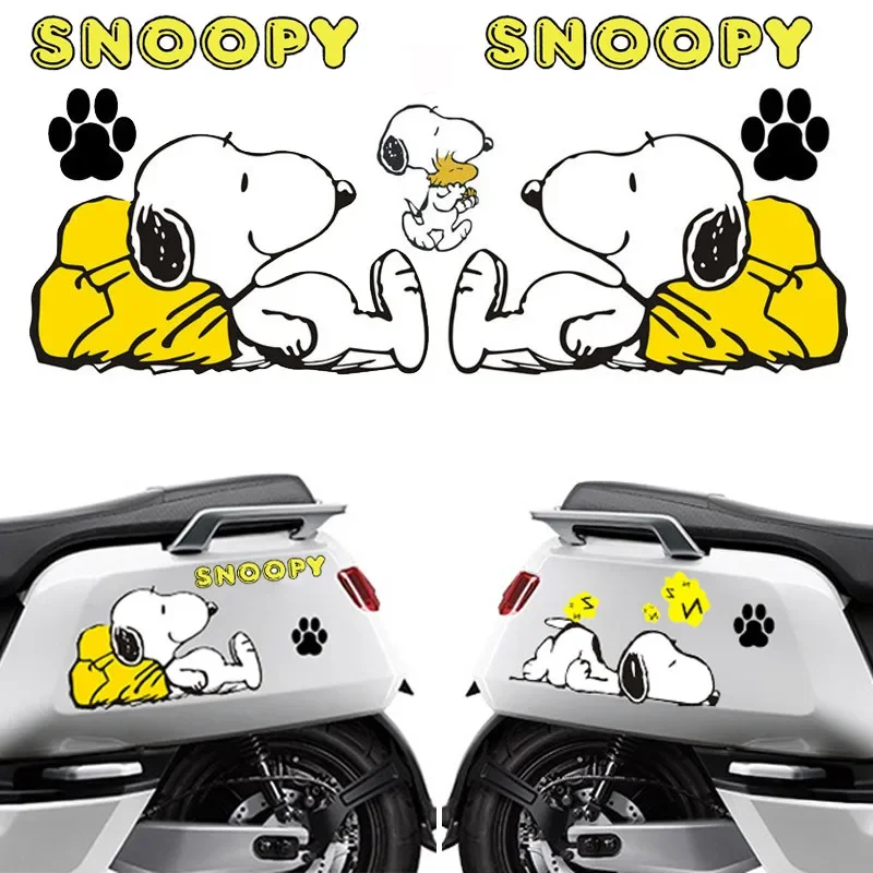 Snoopy Cartoon kable rozruchowe ciało naklejka śliczne elektryczne karoserii Scratch Shade naklejka dekoracja z motocyklem wodoodporna naklejka