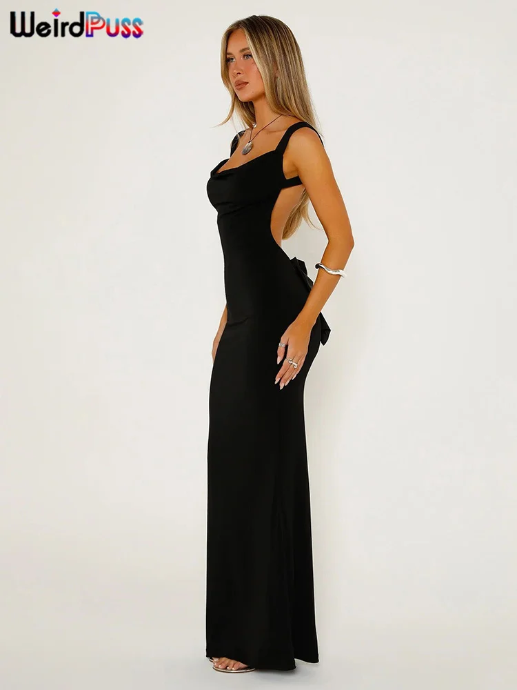 Rare Push Strik Veter Vrouwen Maxi Jurk Mouwloze Sexy Backless Slanke Bodycon Festival Avond Feest Elegant Zeemeermin Lange Gewaad