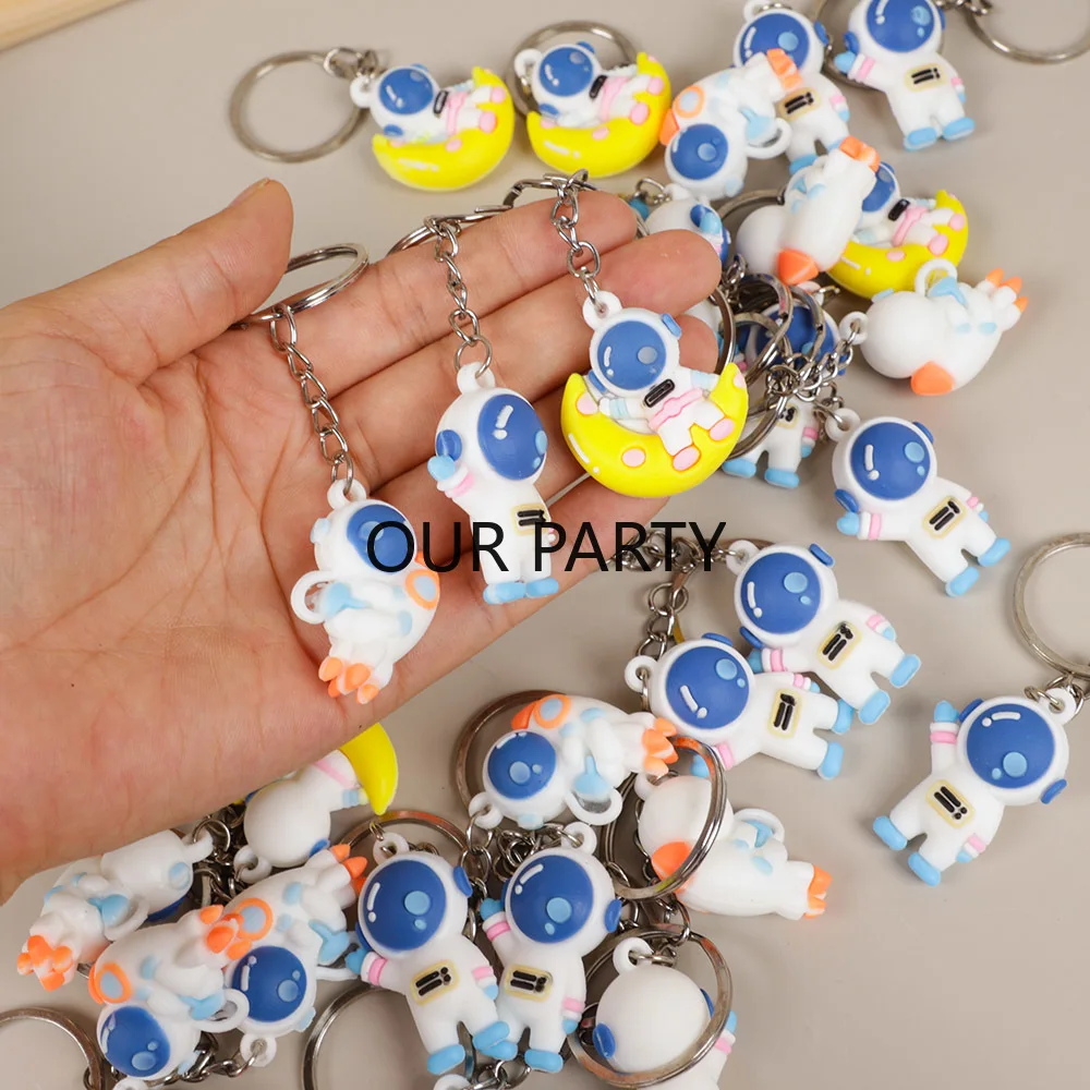 10Pcs Cartoon Outer Space Astronauts Theme Keychain Backpack Pendant for Kids Birthday Party Favors School Gifts Pinata Fillers