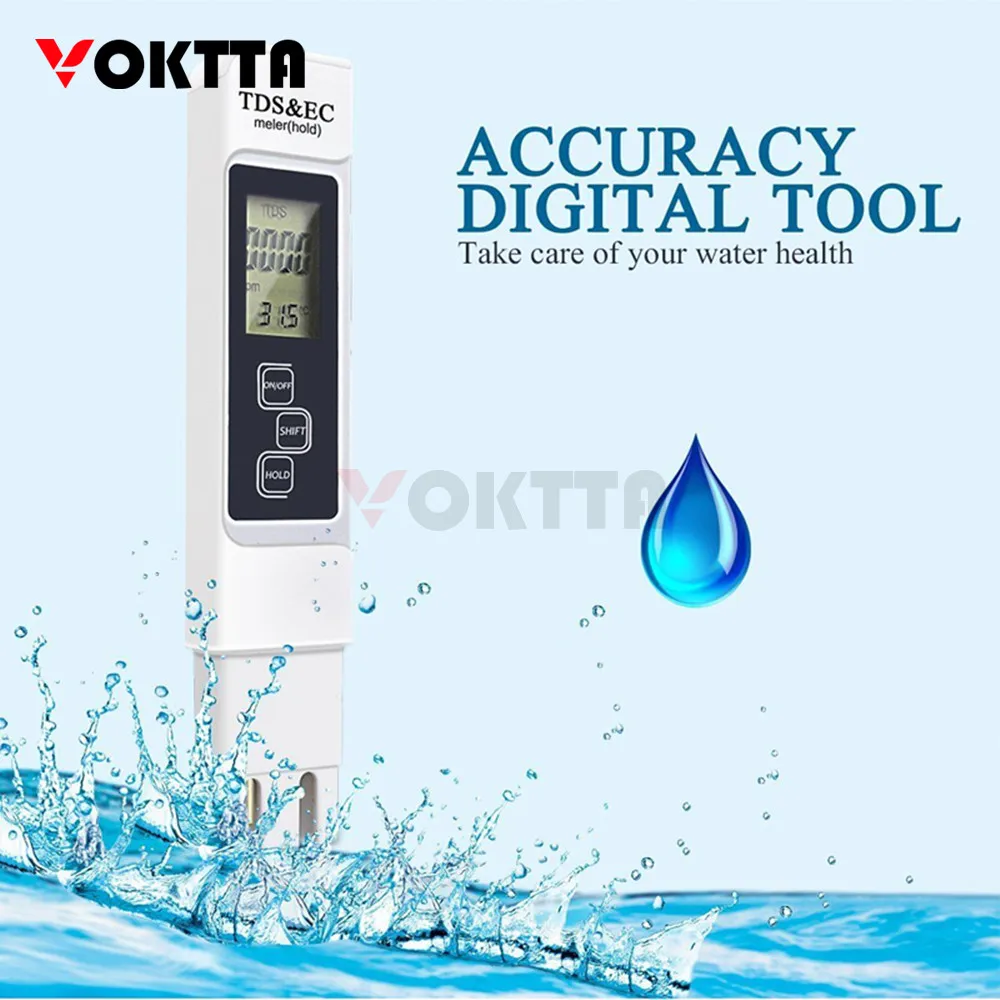 TDS/EC/TEMP PH Tester TDS/EC/TEMP Meter LCD With Backlight Testing Conductivity Non-Slip Water Quality Aquarium Detect Tester