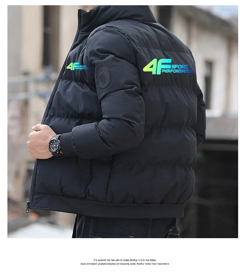 

2025 Новая европейская и американская зимняя мужская теплая хлопковая куртка, повседневная и модная куртка на молнии с двойным карманом и воротником-стойкой