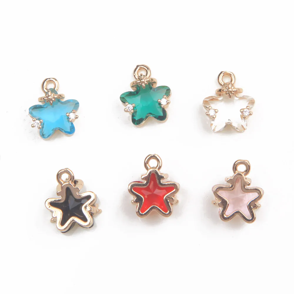 10PCS Faceted Celestial North Star Charms Glass for Jewelry Making Pendant Handmade DIY Findings Brass Accessories 10*12mm