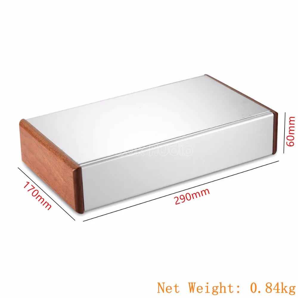 Nobsound Aluminum Chassis Amplifier Case Wooden Side Panel Box Mini Enclosure DIY House (W290mm×D170mm×H60mm）