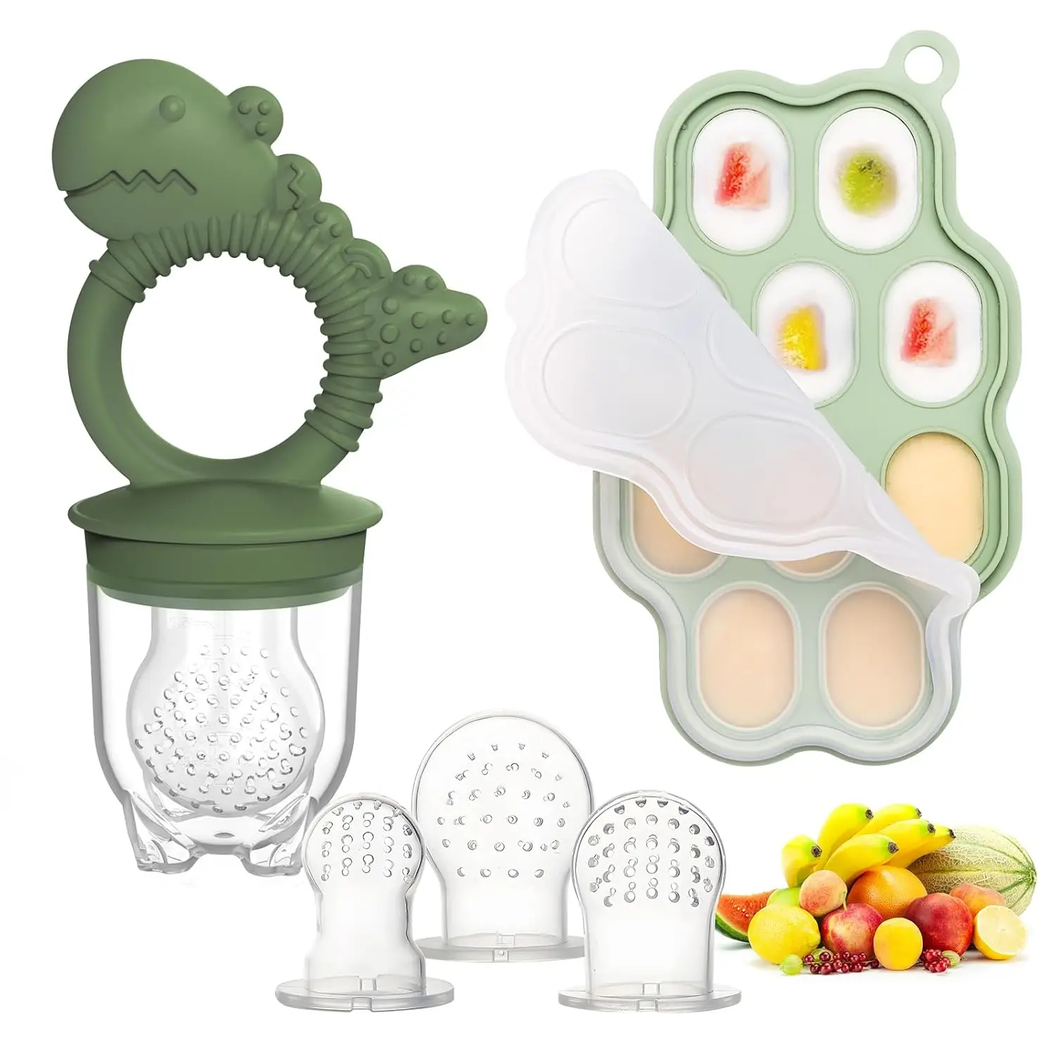 

Silicone Baby Food Freezer Tray and Fruit Feeder Pacifier for Teething Relief and Self Feeding