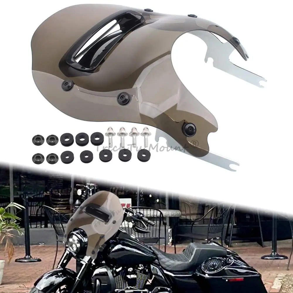 Motorcycle With Hardware Kit Front Windshield Wind Splitter Compatible With Harley Davidson Road King 94-2025 Chrome Bracket Tea