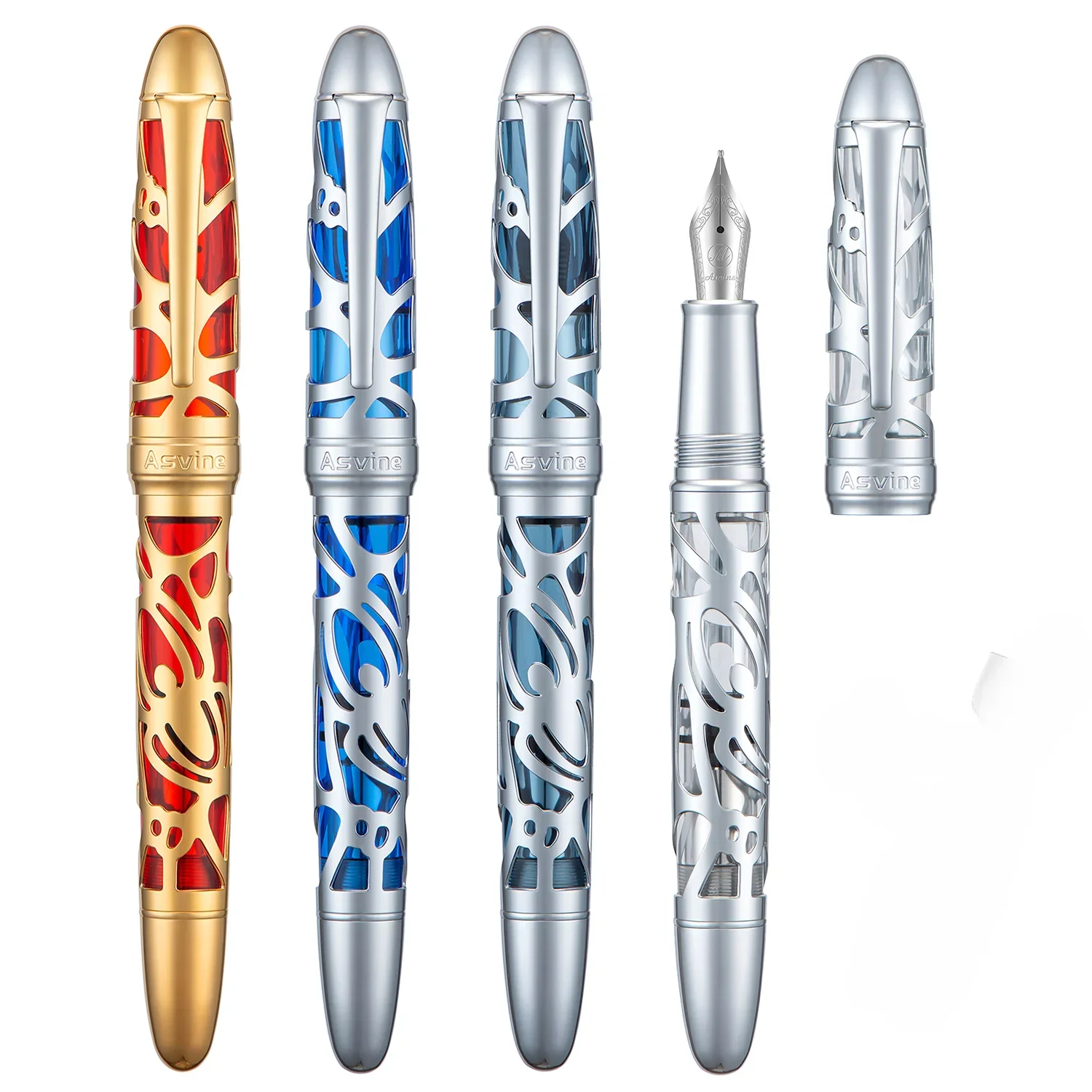 

Asvine P80 Piston View Window Filling Fountain Pen Germany Bock EF/F Nib Transparent Acrylic Metal Spider Hollow Writing Pens