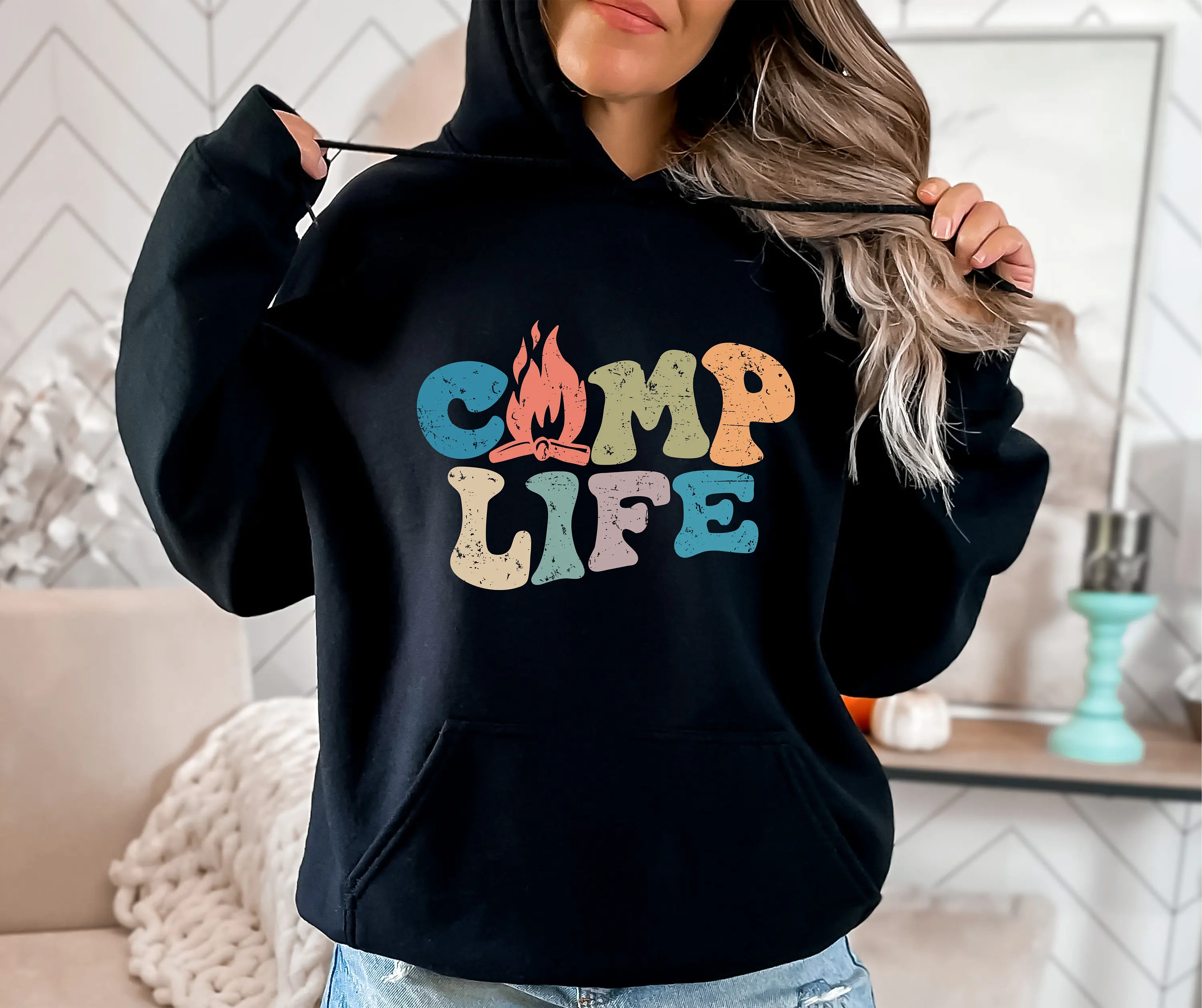 

Толстовка с принтом Camp Life для женщин, толстовка с длинными рукавами, пуловер унисекс, модная повседневная осенне-зимняя одежда, топы Y2k