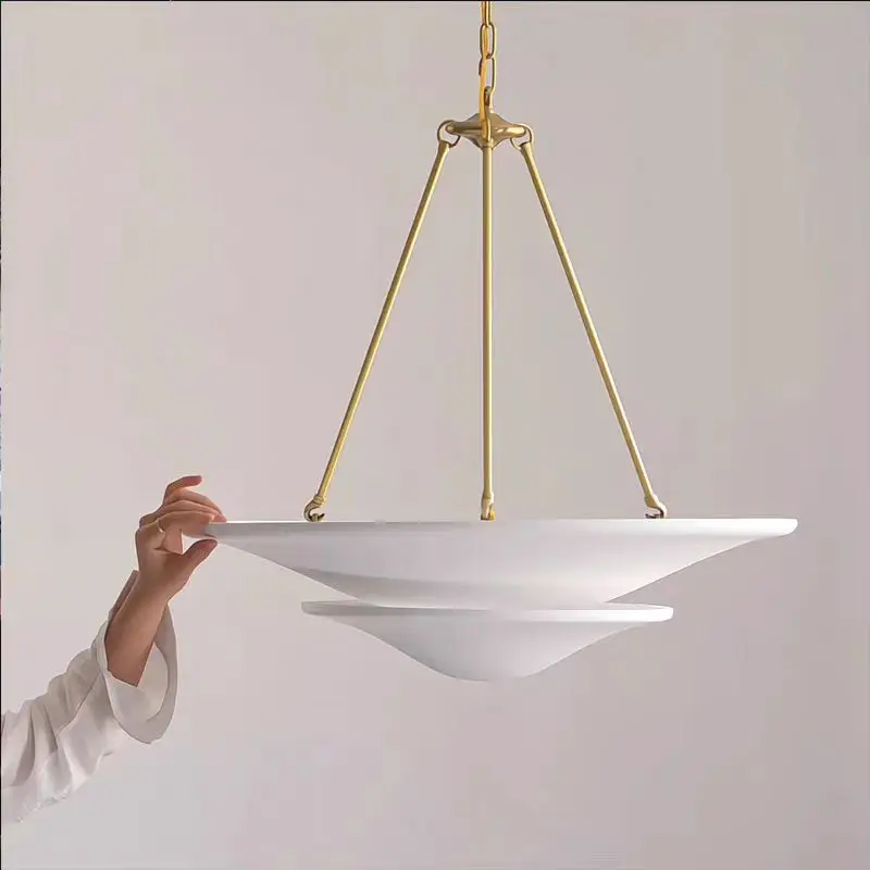 Mollino Chandelier French plaster flying saucer Pendant lamp for Restaurant Villa Bedroom country Brass Gypsum lighting Home Art
